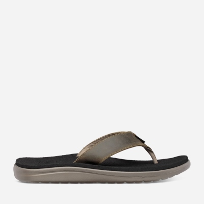 Teva Voya Leather - Men's Teva Flip Flops - Dark Olive | India (JSTE65483)